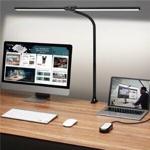Led Desk Lamp for Office Home, Bright Double Head Desk Light with Clamp